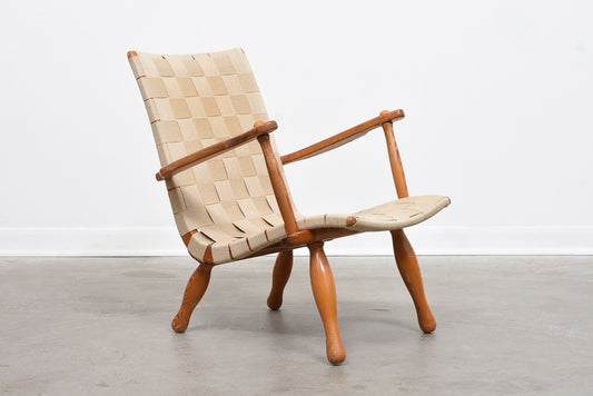 1950s Swedish pine + hessian lounge chair