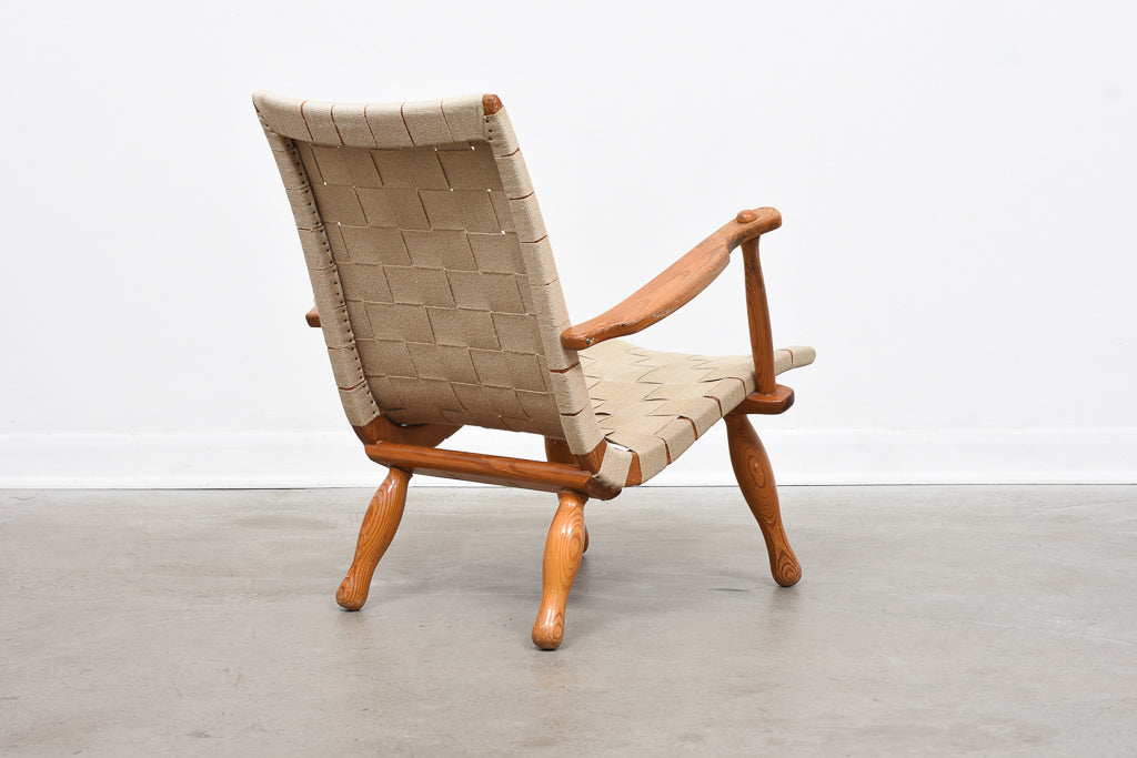 1950s Swedish pine + hessian lounge chair