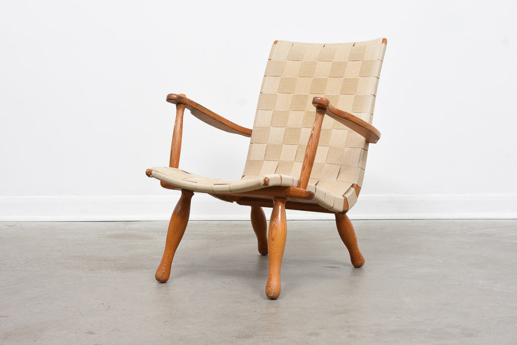 1950s Swedish pine + hessian lounge chair