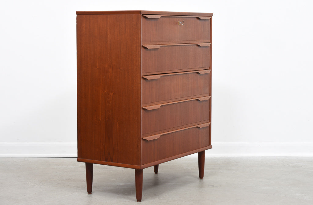 1960s teak chest of five drawers