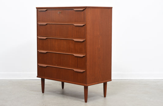 1960s teak chest of five drawers