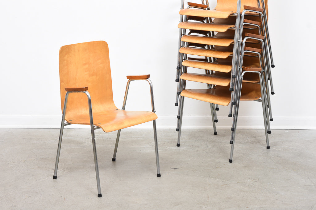 Eight in stock: Vintage Swedish teak + beech stacking chairs