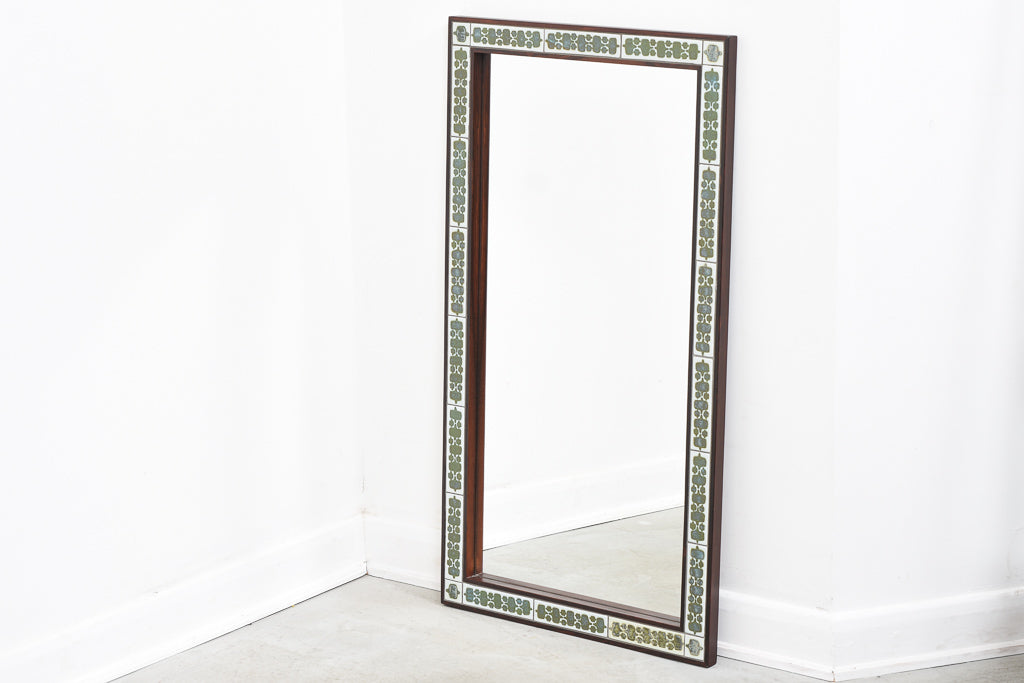 Rosewood mirror with ceramic tile inlay by Haslev