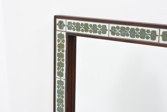 Rosewood mirror with ceramic tile inlay by Haslev