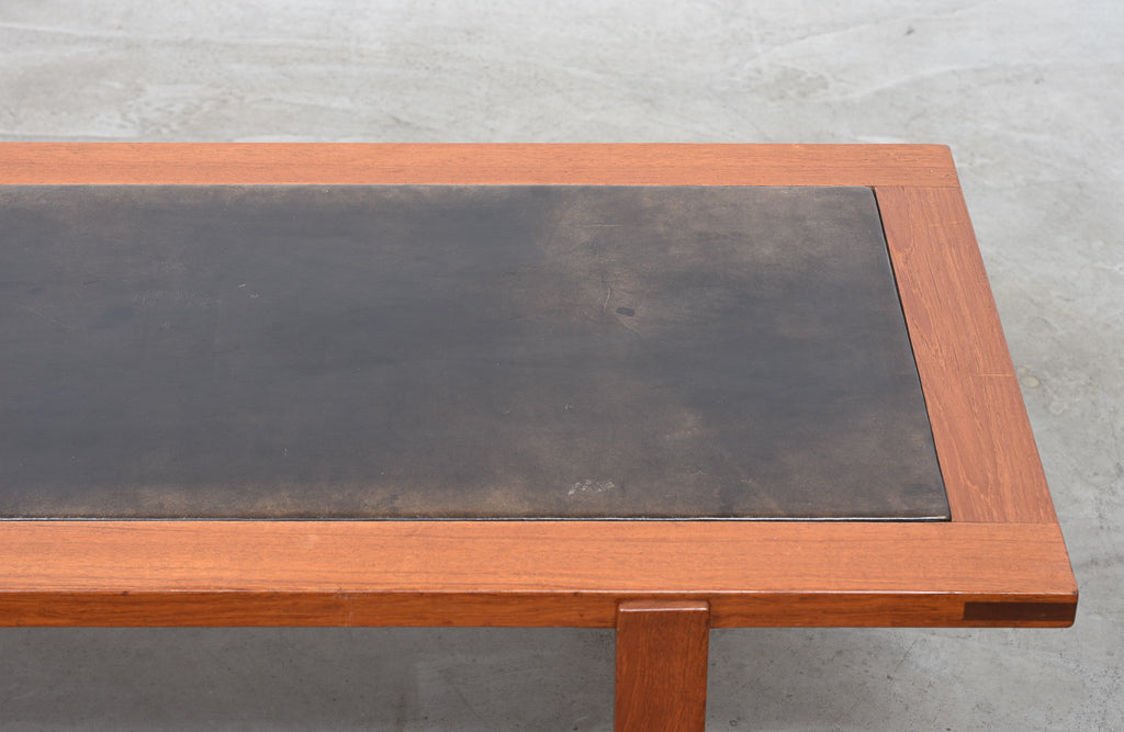 1960s teak + leather coffee table