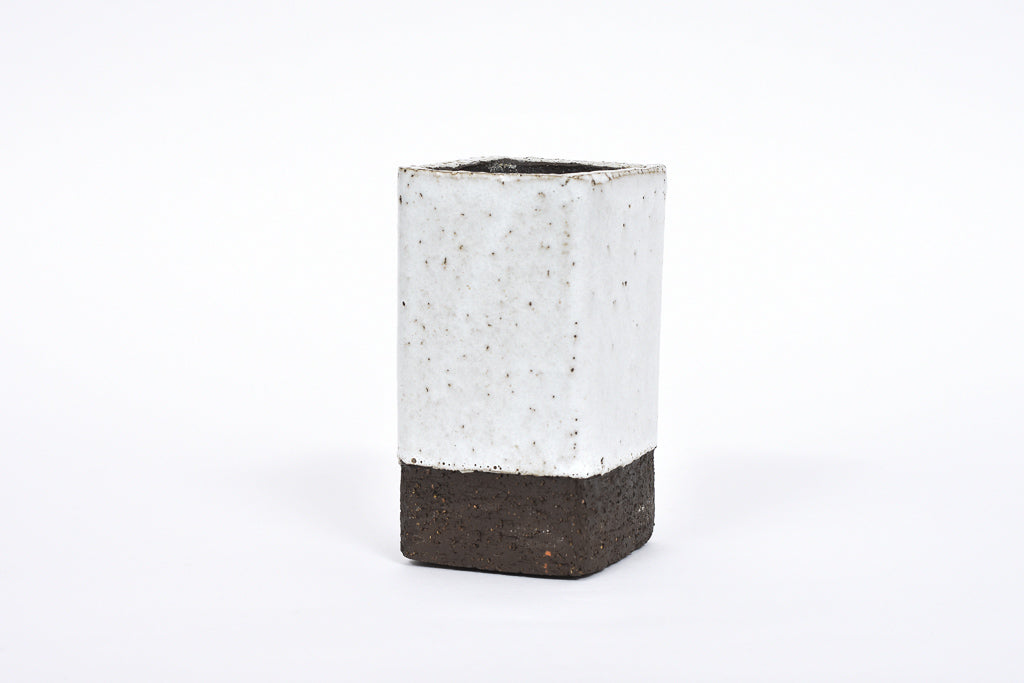 Square stoneware vase with white glaze