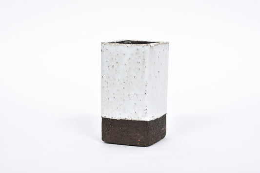 Square stoneware vase with white glaze