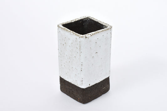 Square stoneware vase with white glaze