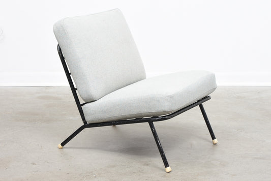 1960s metal lounge chair with new wool covers