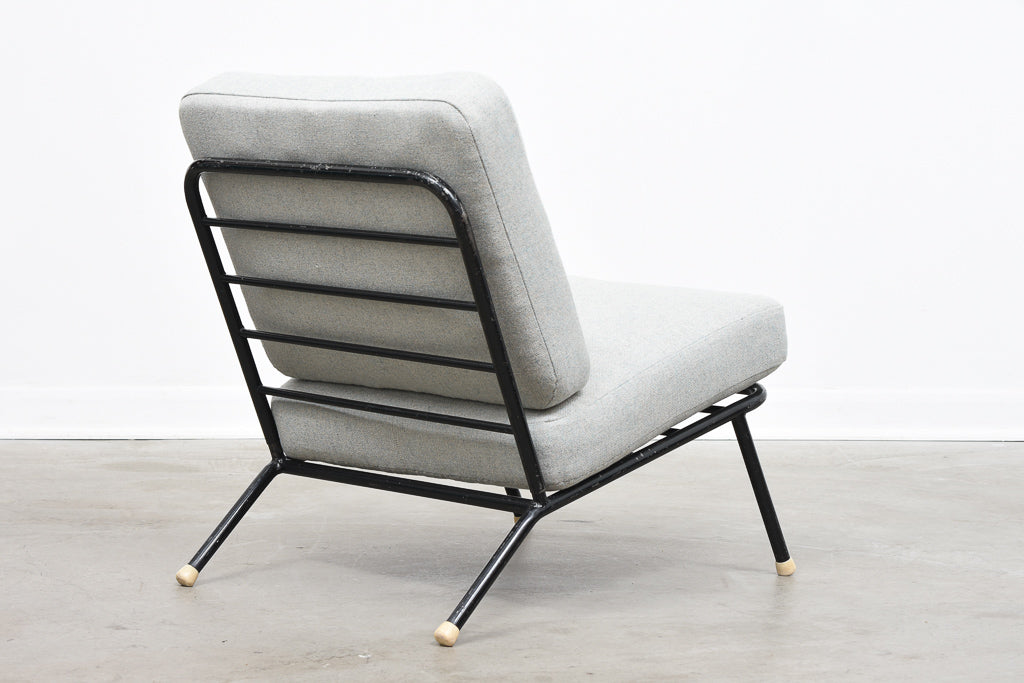 1960s metal lounge chair with new wool covers