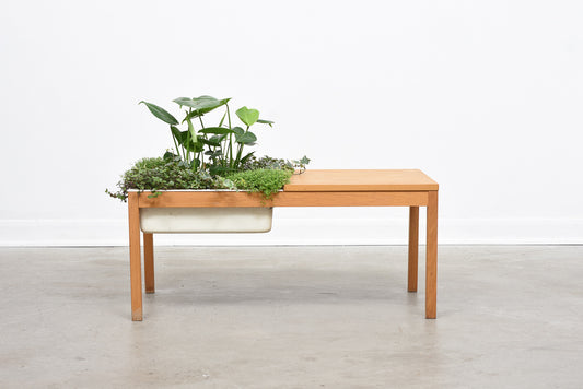 1970s oak table with planter