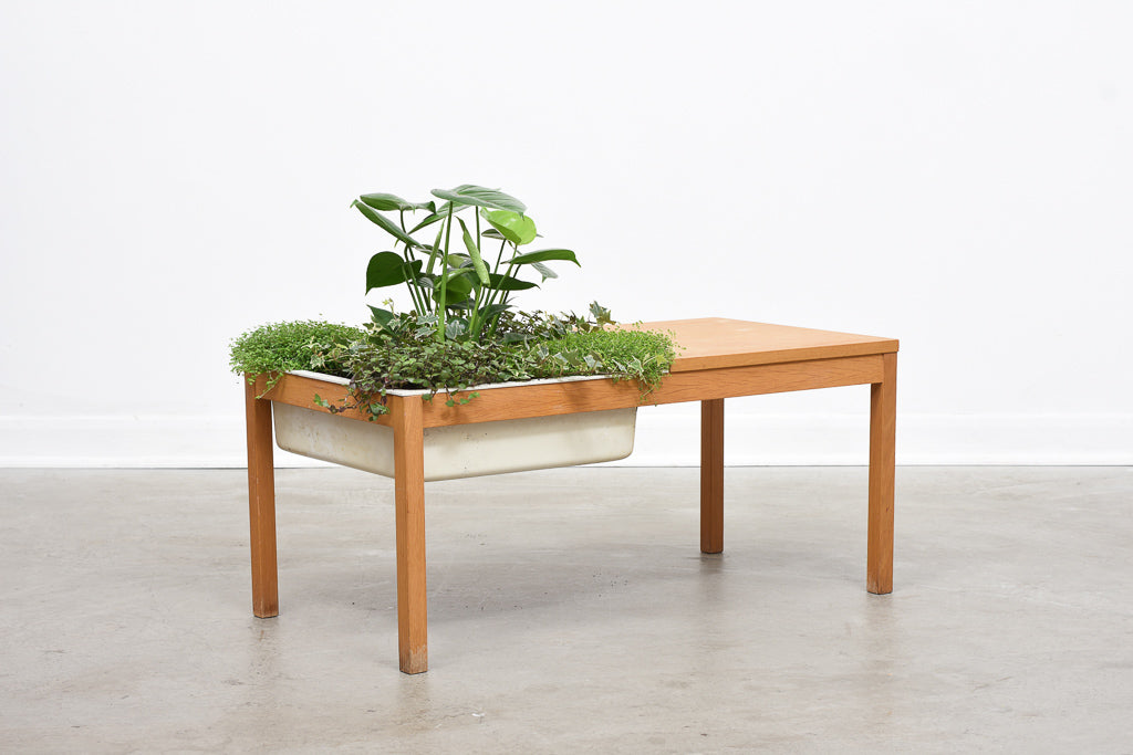 1970s oak table with planter