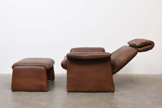 1980s reclining leather lounger + ottoman