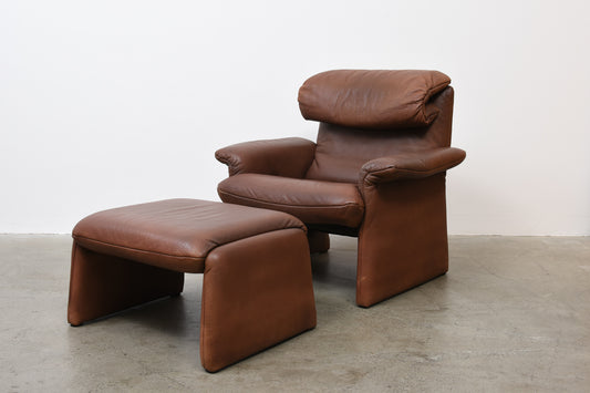 1980s reclining leather lounger + ottoman