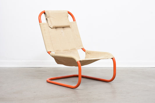 1980s canvas and tubular steel lounge chair