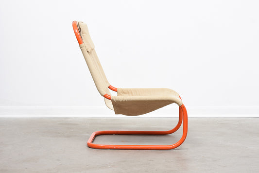 1980s canvas and tubular steel lounge chair