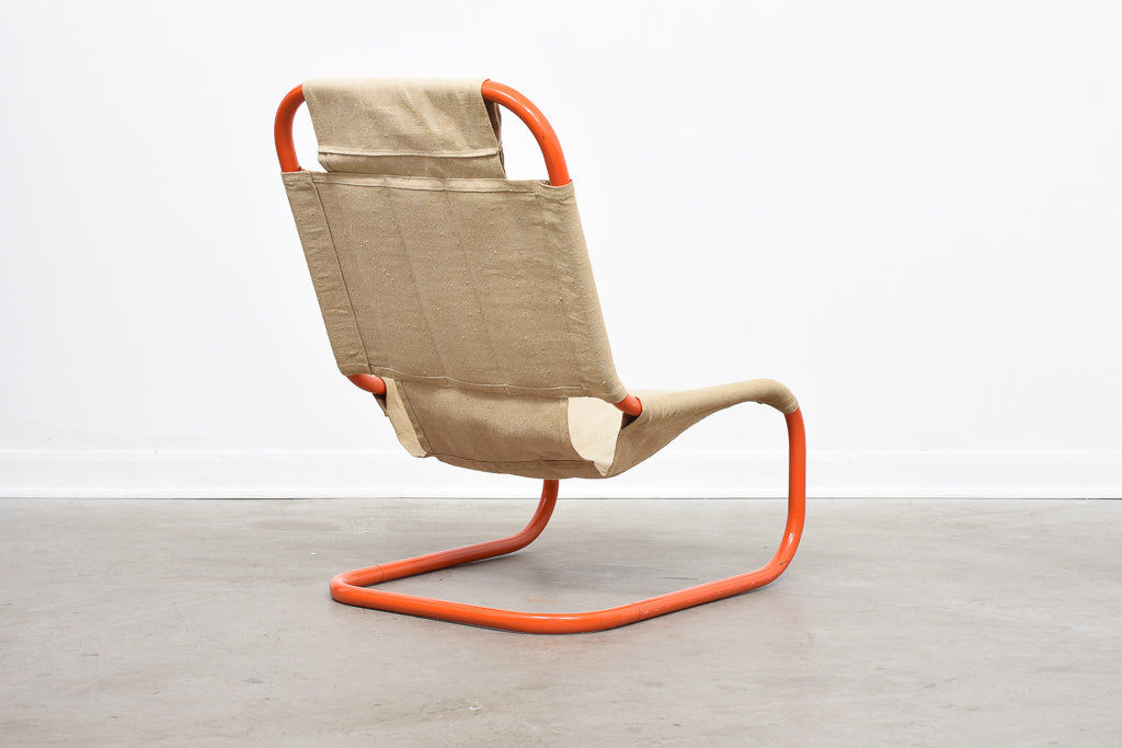 1980s canvas and tubular steel lounge chair