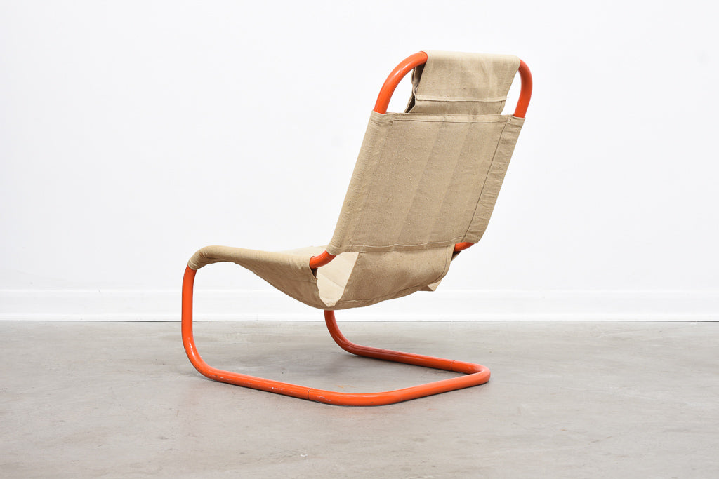 1980s canvas and tubular steel lounge chair