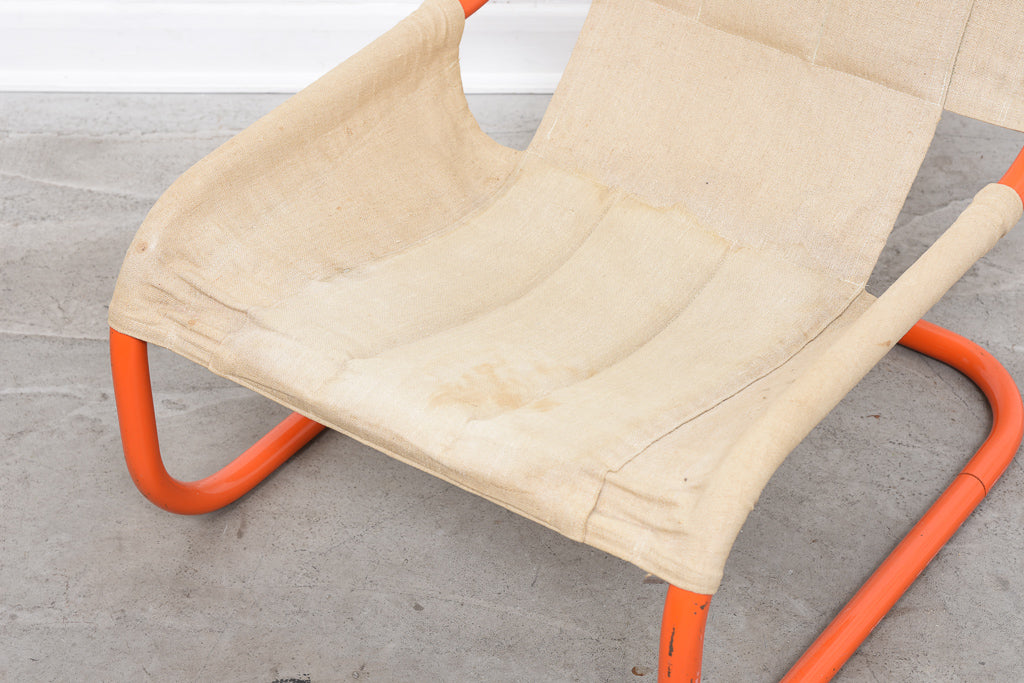1980s canvas and tubular steel lounge chair