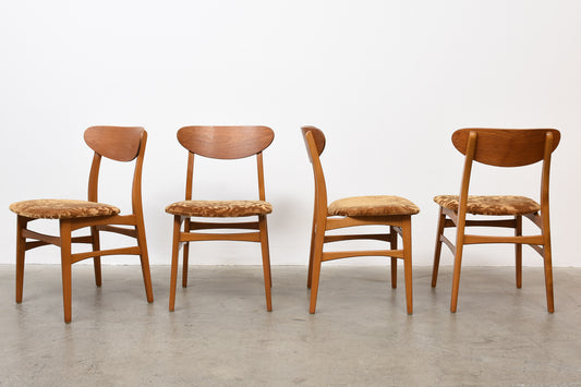 Set of four 1960s teak + beech dining chairs