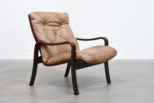 1970s steam bent beech + leather lounger