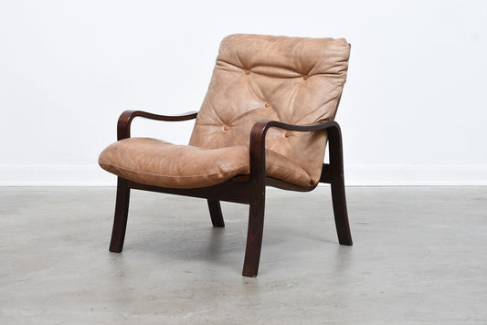 1970s steam bent beech + leather lounger