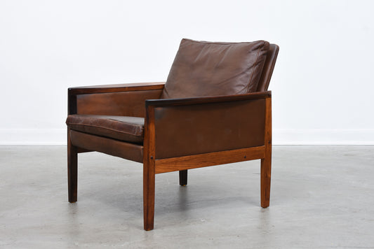 Two available: Rosewood + leather loungers by Hans Olsen