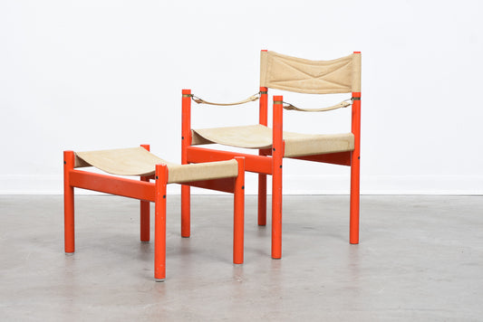 Beech + canvas safari chair with foot stool