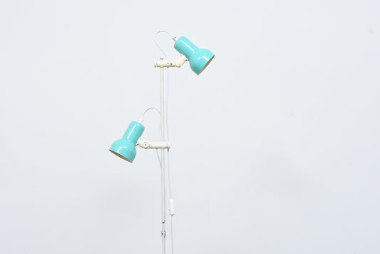 Twin-headed Danish floor lamp with turquoise shades