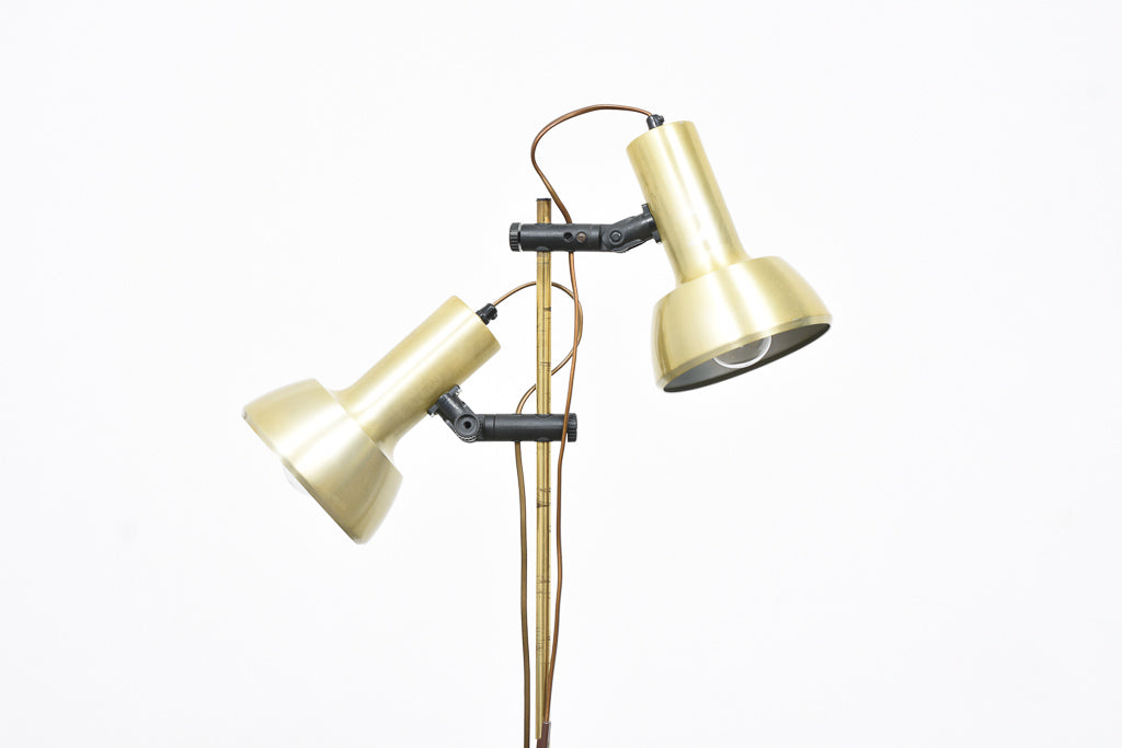 1970s twin-headed floor lamp with brass finish