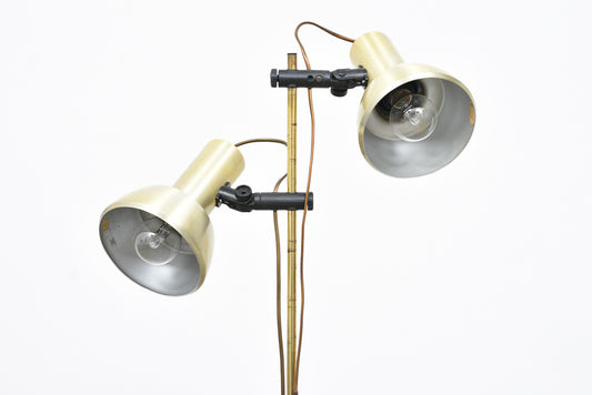 1970s twin-headed floor lamp with brass finish