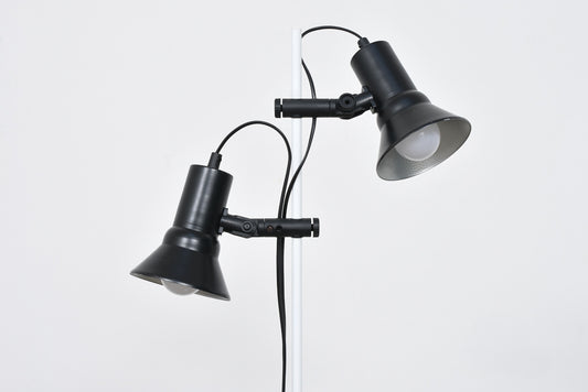 Vintage twin-headed floor lamp in black + white