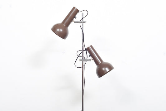 Twin-headed floor lamp with matt brown shades