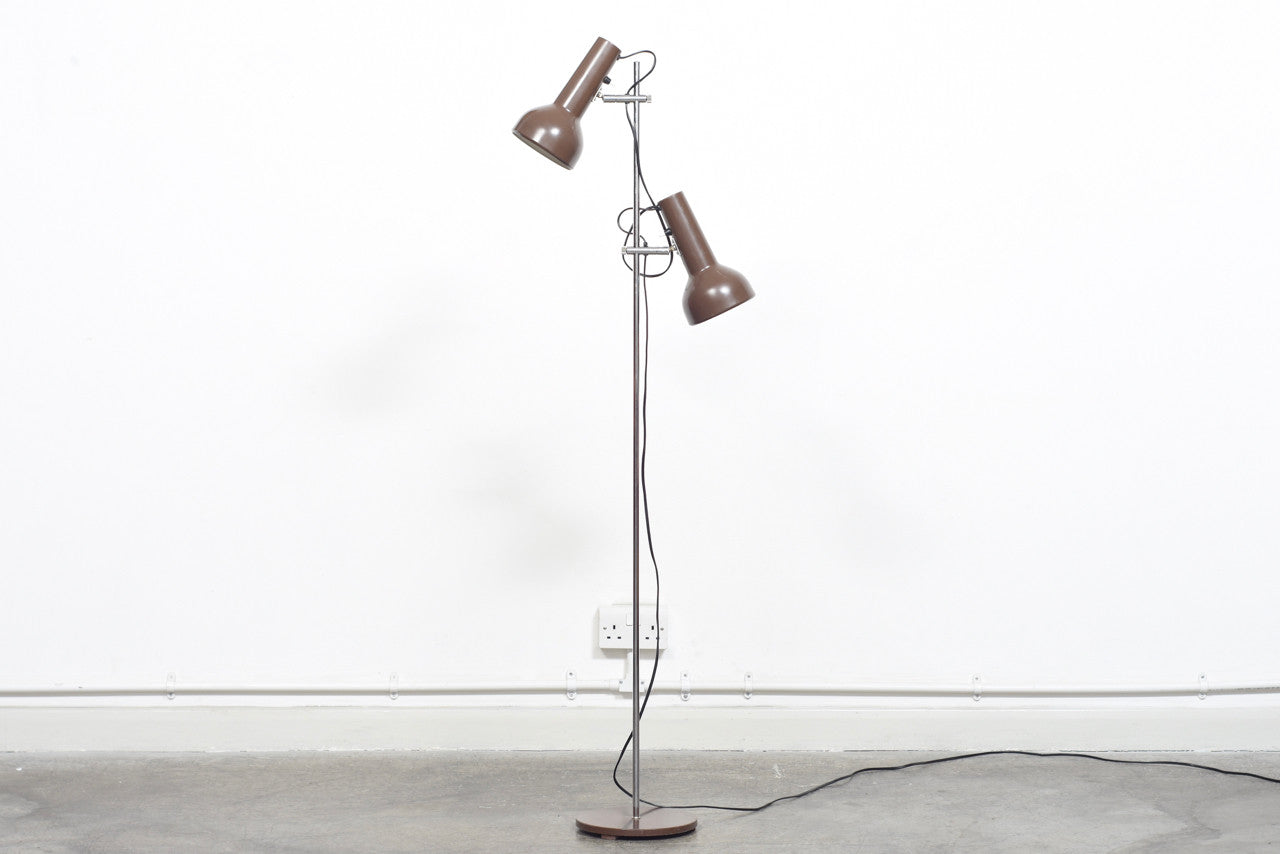 Twin-headed floor lamp with matt brown shades