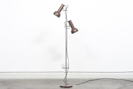 Twin-headed floor lamp with matt brown shades