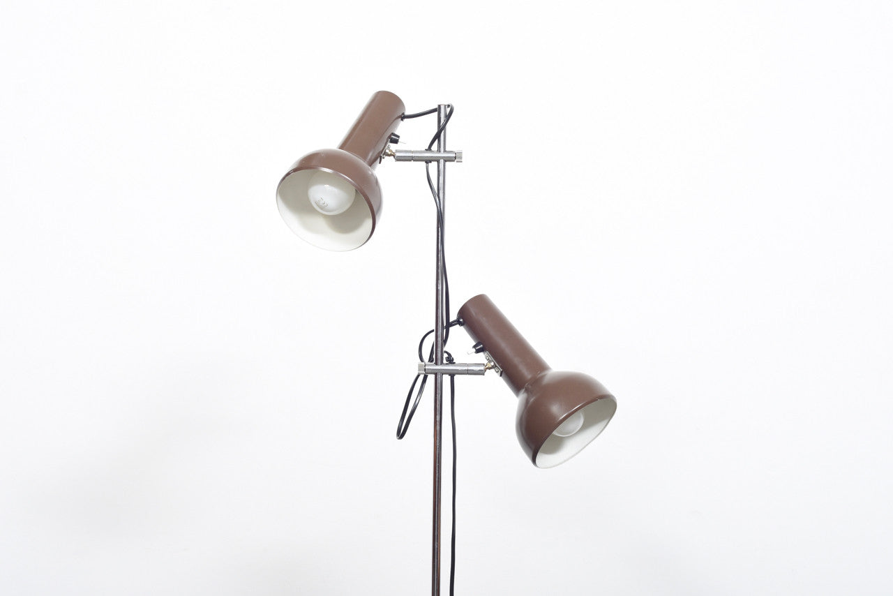 Twin-headed floor lamp with matt brown shades