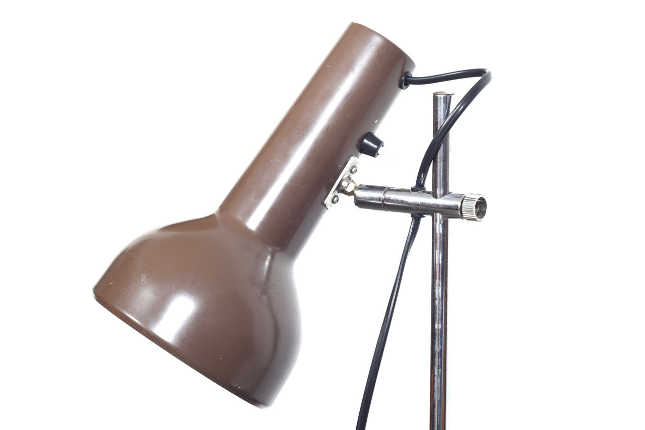 Twin-headed floor lamp with matt brown shades