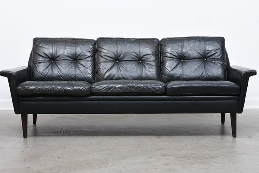 Vintage three seat sofa in black leather