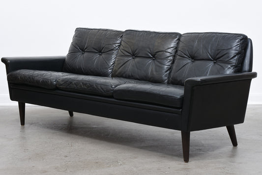 Vintage three seat sofa in black leather