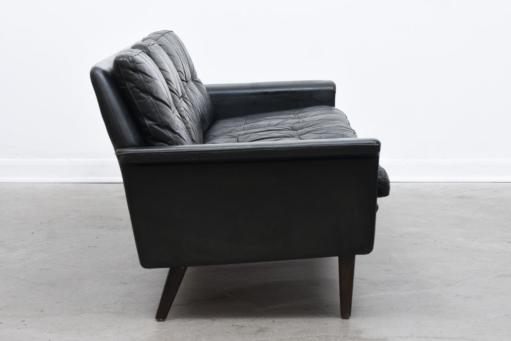 Vintage three seat sofa in black leather