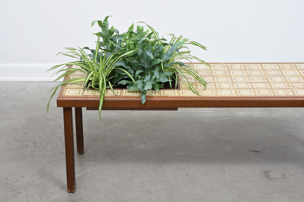 1970s beech + tile planter table