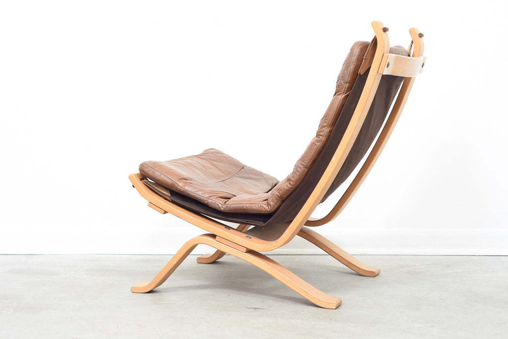 1970s oak + leather lounge chair