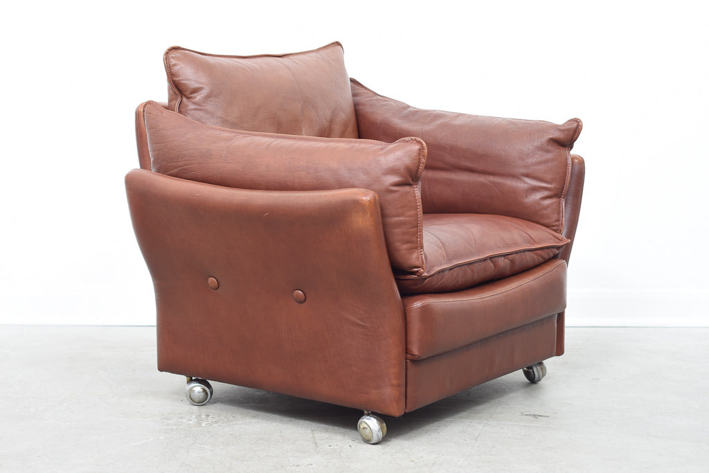 1970s leather lounger on wheels
