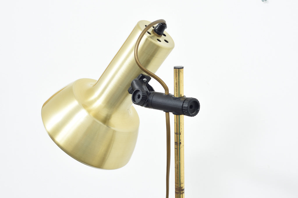 Twin-headed floor lamp with brass finish