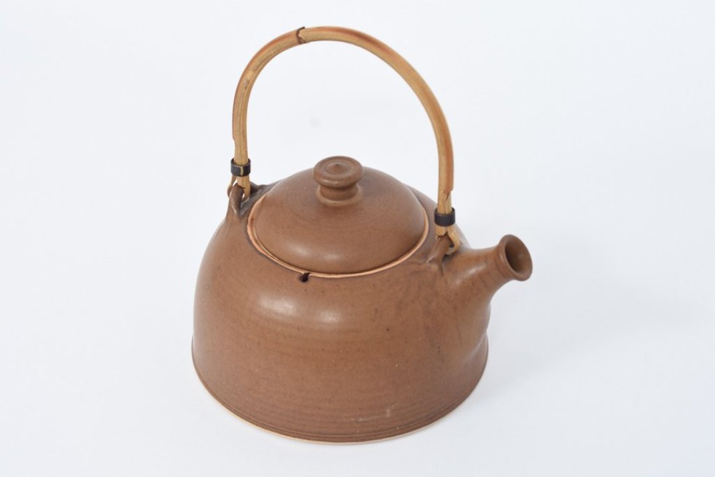 1960s ceramic teapot with bamboo handle