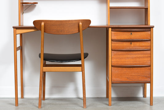 Teak + oak desk with bookshelf