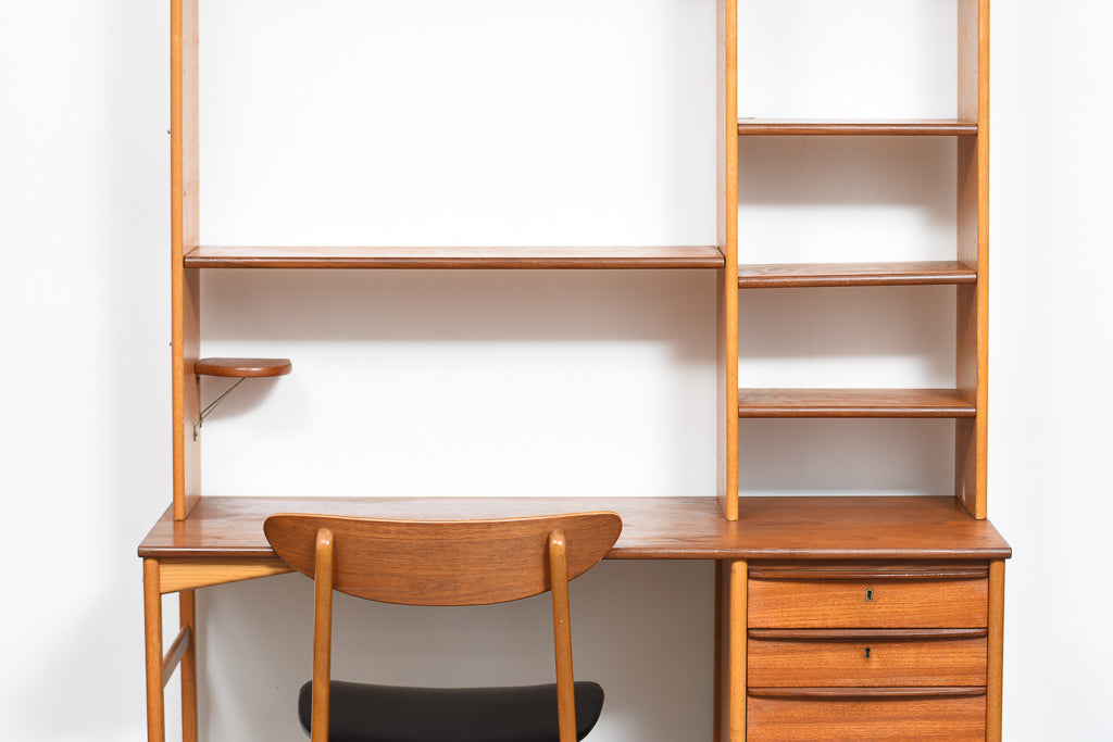 Teak + oak desk with bookshelf