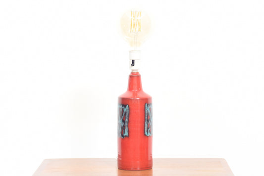 Vintage ceramic table lamp with red glaze