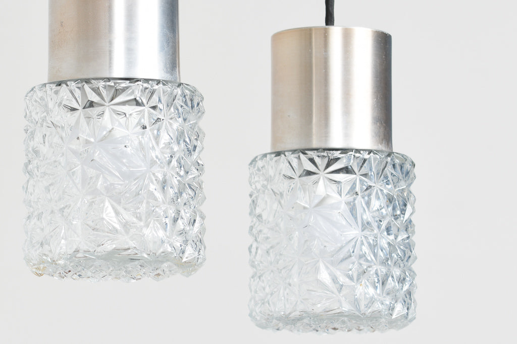 Two available: Vintage etched glass + brushed metal ceiling lamps