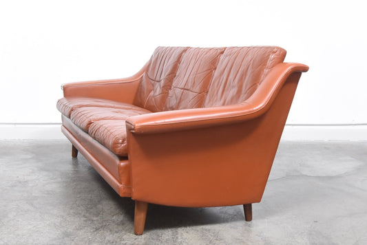 1960s red leather three seater